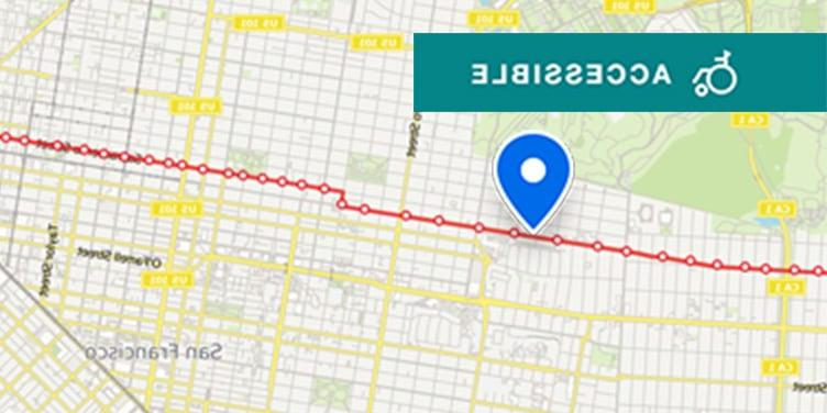 Map of Muni route near U C S F Laurel Village, closest to the California Street and Laurel Street stop on the 1 California route, running from downtown to the Richmond District.